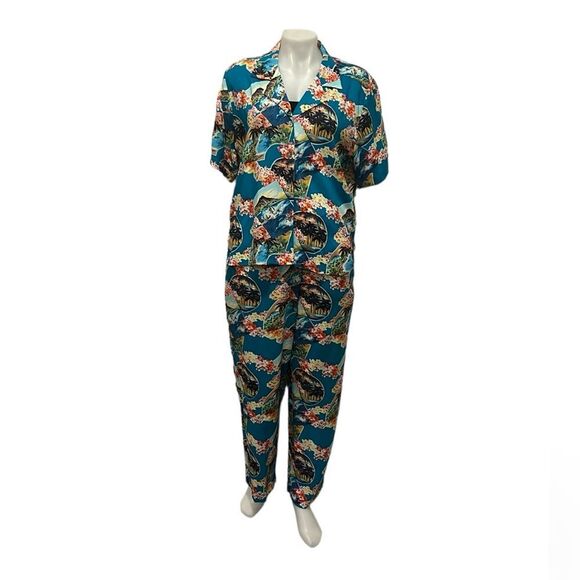 Notations vintage Hawaiian print button down top & pull on pants size LP NWT - Picture 1 of 13